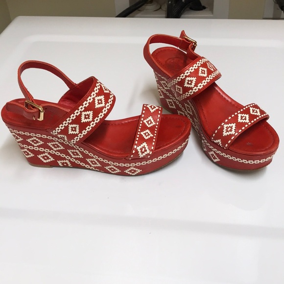 Tory Burch Shoes - Tory Burch red/white espadrilles platform wedges